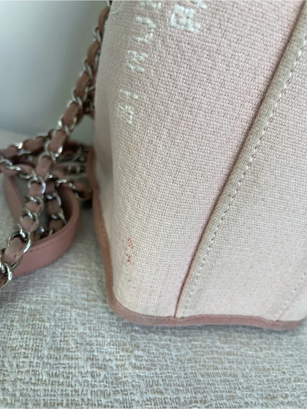 CHANEL Small Deauville Pink Canvas and Leather Top-Handle Bowling Shoulder Bag